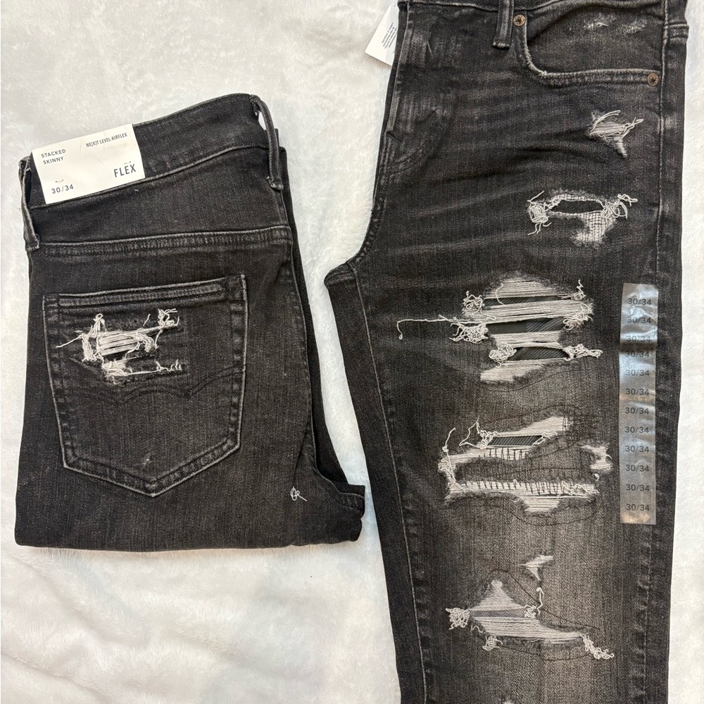 American Eagle Outfitters Men's Black Distressed Skinny Jeans